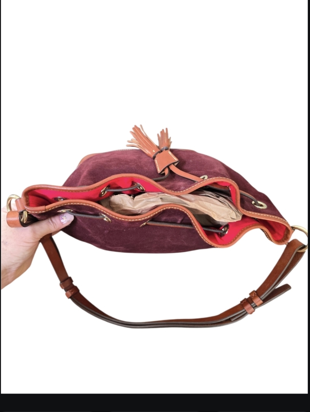 Dooney & Bourke Suede Drawstring Crossbody/Shoulder Bucket Bag In EUC - Picture 15 of 15